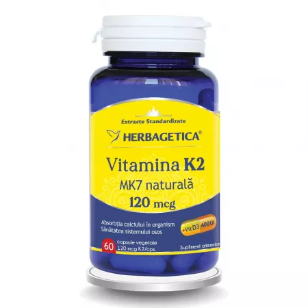 Vitamine și Minerale - VITAMINA K2 MK7 NATURALA 120MG 60CPS VEGETALE