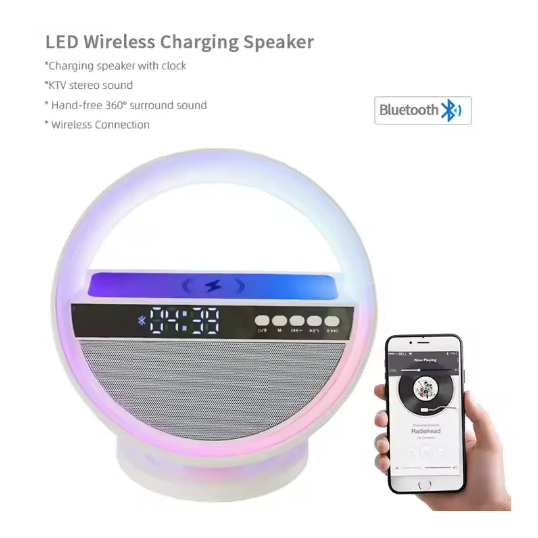 Ceas digital de birou XM-G5, cu încărcare wireless 15W, iluminare RGB și player audio Bluetooth [3]