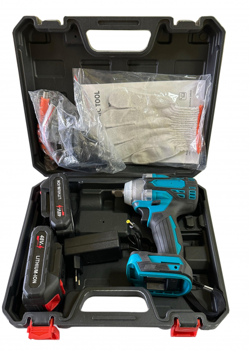 Cheie cu impact electric 21V, acumulator Li-Ion, 350 Nm, cu LED și afișaj digital, cu trusă [9]