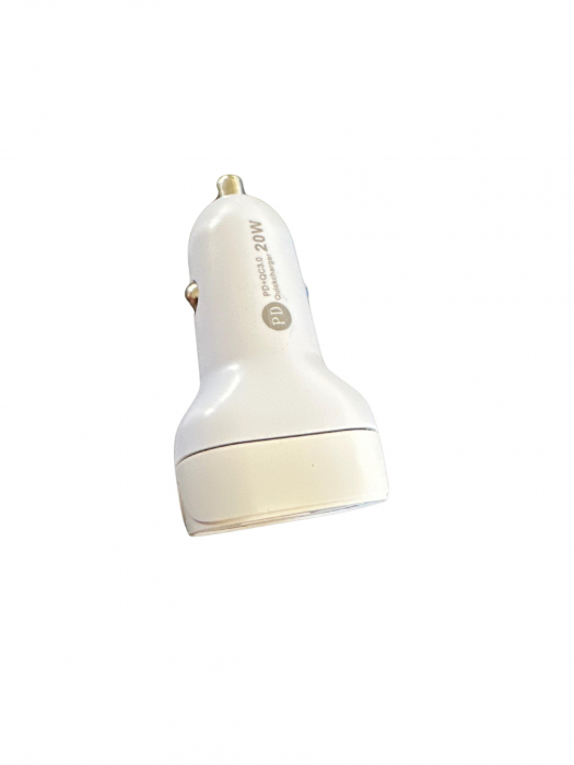 Încărcător auto cu LED, 20W fast charge, dublu USB-A și USB-C, compatibil iPhone și Samsung, 12–24V [3]