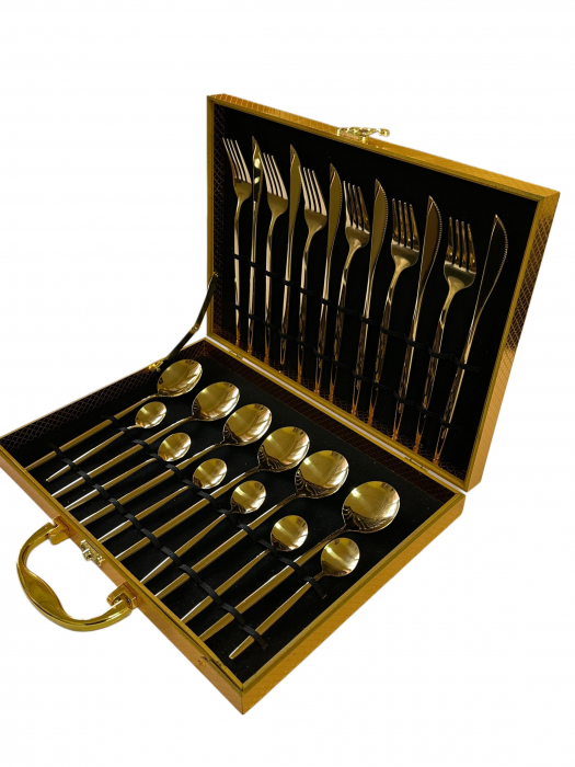 Set tacâmuri inox auriu Mirror Gold, 24 piese, pentru 6 persoane, finisaj lucios [2]