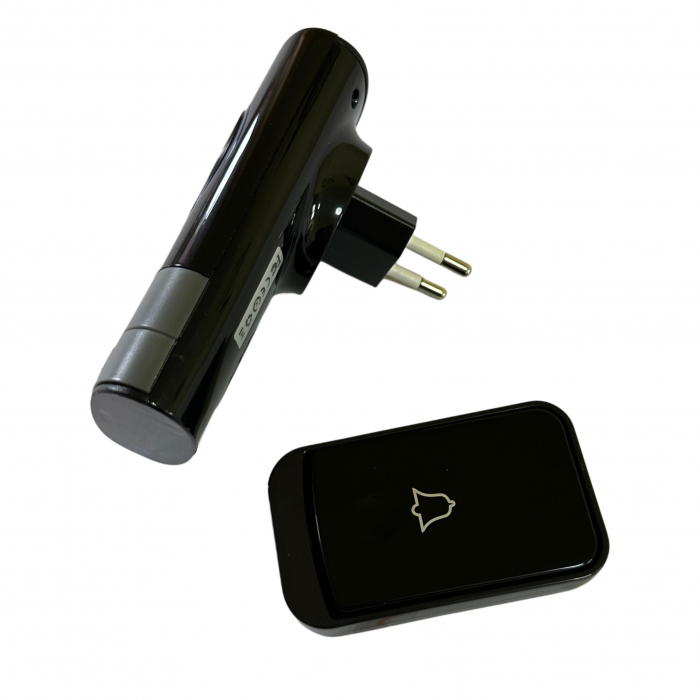 Sonerie wireless cu 45 melodii, avertizare luminoasă, rază 150 m, model compact negru [2]