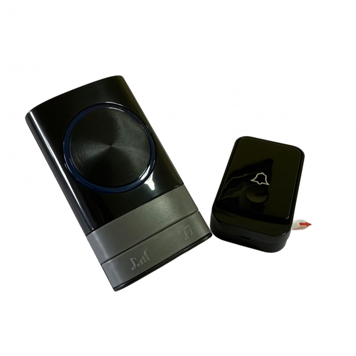 Sonerie wireless cu 45 melodii, avertizare luminoasă, rază 150 m, model compact negru [4]