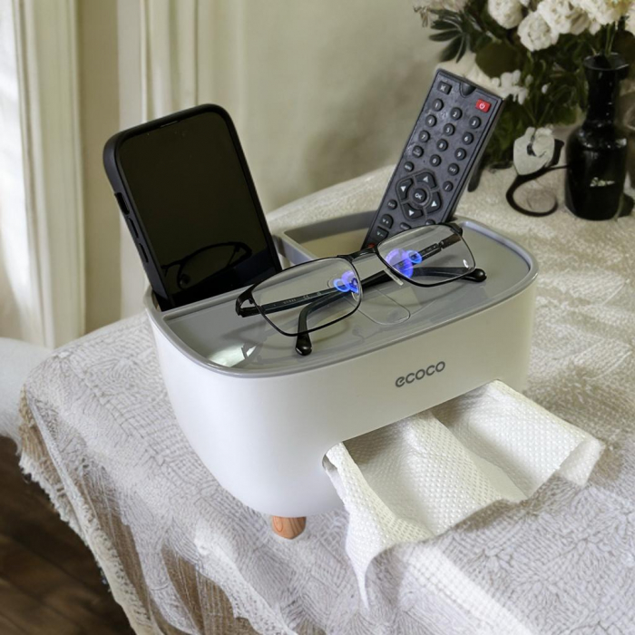 Suport șervețele ECOCO cu cutie multifuncțională, organizator pentru baie sau birou [4]