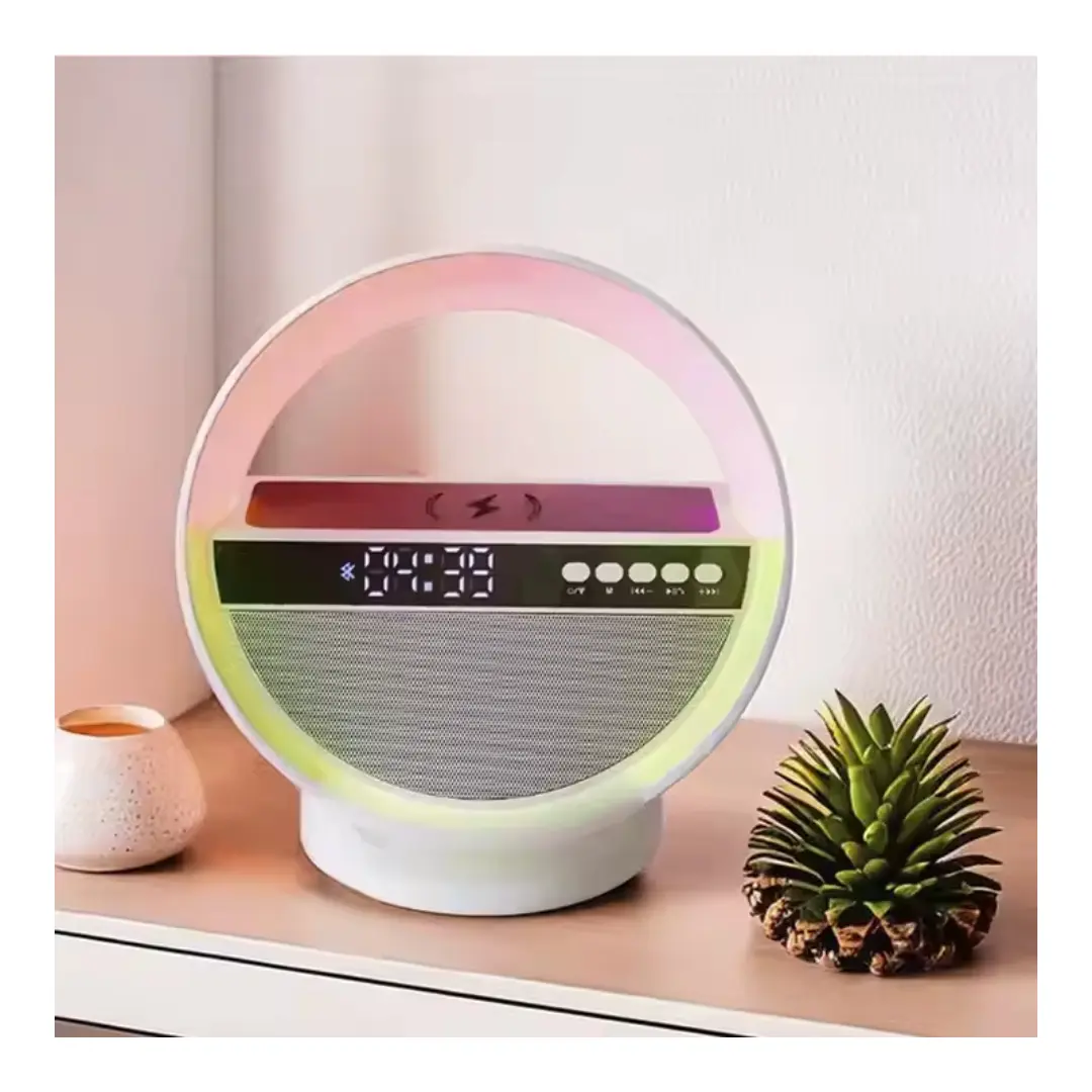 Ceasuri - Ceas digital de birou XM-G5, cu încărcare wireless 15W, iluminare RGB și player audio Bluetooth