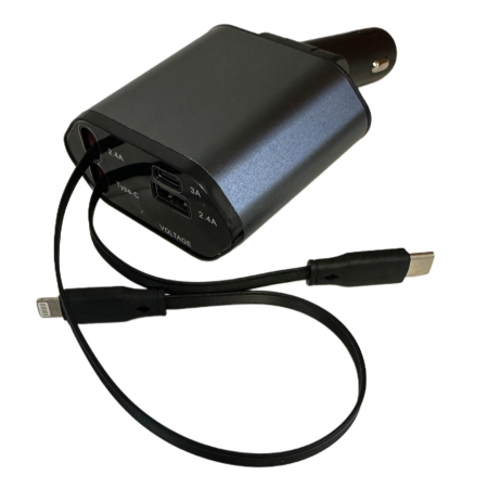 Încărcător auto 120W cu afișaj LED, 4 în 1, fast charge USB-C, Type-C și Lightning, 12–24V [2]