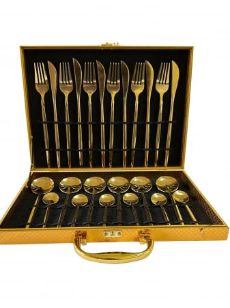 Tacamuri - Set tacâmuri inox auriu Mirror Gold, 24 piese, pentru 6 persoane, finisaj lucios