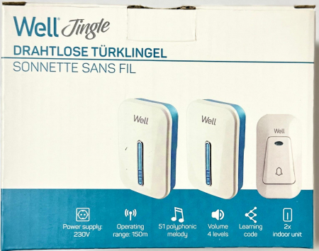 Control acces - Sonerie Wireless cu 2 Receptoare Well – 150m Rază, 45 Melodii, Montaj Rapid fără Fire