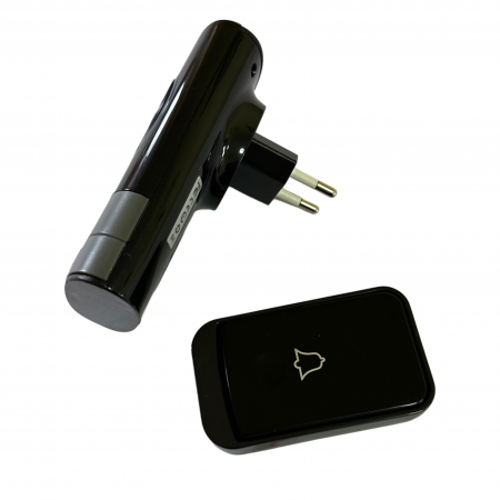 Sonerie wireless cu 45 melodii, avertizare luminoasă, rază 150 m, model compact negru [1]