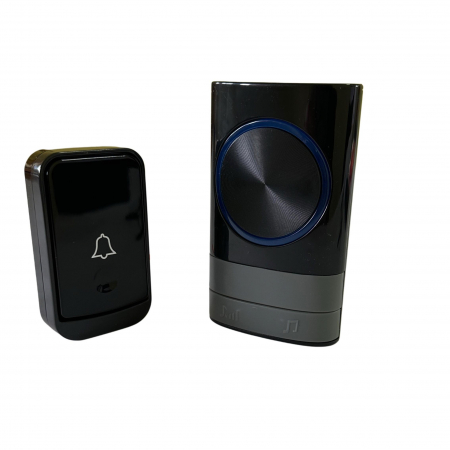 Control acces - Sonerie wireless cu 45 melodii, avertizare luminoasă, rază 150 m, model compact negru