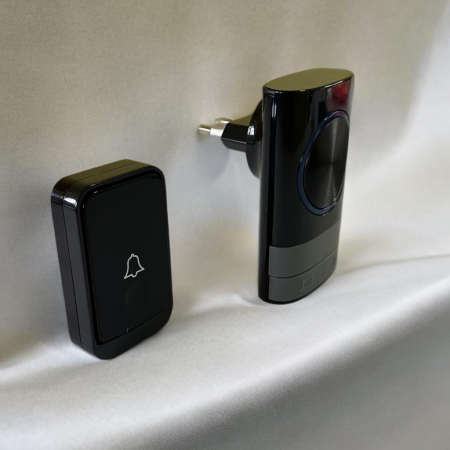 Sonerie wireless cu 45 melodii, avertizare luminoasă, rază 150 m, model compact negru [2]