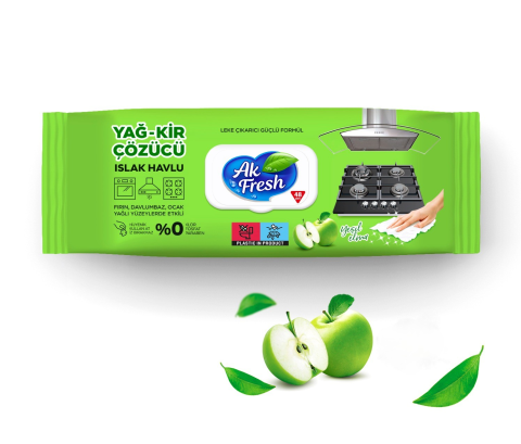 Casa & Curatenie - Akfresh Servetele umede degresante pentru suprafetele din bucatarie cu mar verde 84 buc
