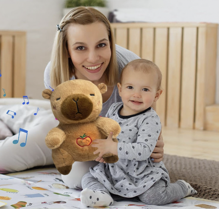 Capibara de Plus Interactiv, cu Efecte Luminoase si Muzicale, Functie de Imitare a Respiratiei, Partener de Joaca cu Functie de Imbunatatire a Somnului 35 cm, maro [3]