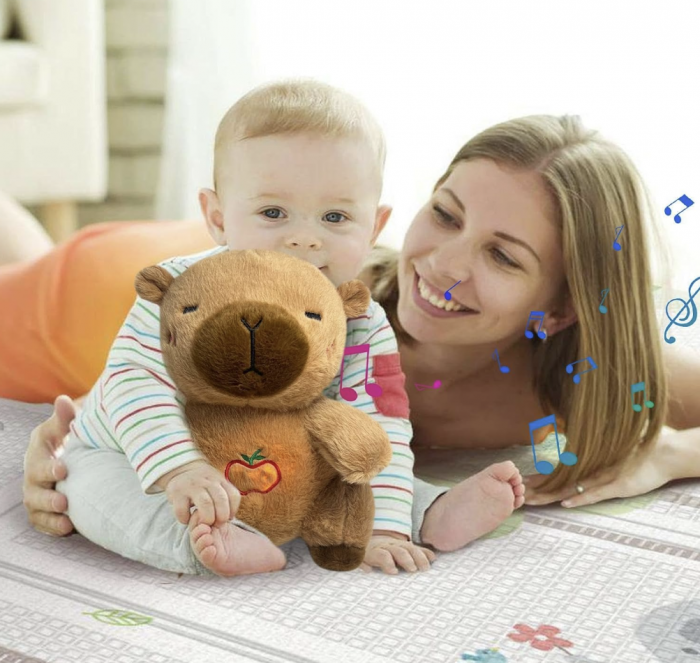 Capibara de Plus Interactiv, cu Efecte Luminoase si Muzicale, Functie de Imitare a Respiratiei, Partener de Joaca cu Functie de Imbunatatire a Somnului 35 cm, maro [6]