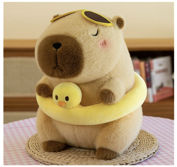 Capibara din Plus cu Colac de Plaja Si Ochelari, Pufos, Maro, 40 cm [4]