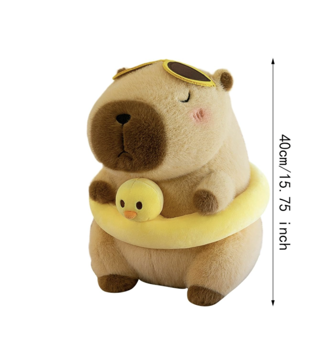 Capibara din Plus cu Colac de Plaja Si Ochelari, Pufos, Maro, 40 cm [2]