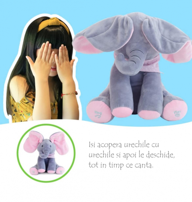 Elefant Cici Cucu Bau , Jucarie Interactiva, Vorbeste Si Canta, Albastru/Gri [2]