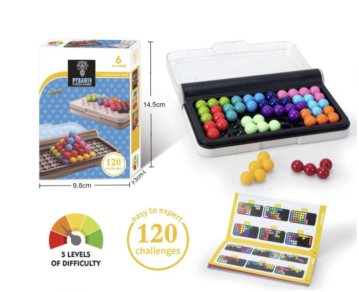Joc educativ logic, Puzzler Pyramid, Smart Game, 3D/2D, varsta 6+, 120 de provocari, dezvoltare abilitati cognitive, multicolor [9]
