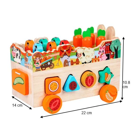 Jucarie Educativa din Lemn cu Functii Multiple - Carucior Sortator si Pescuit Magnetic [8]