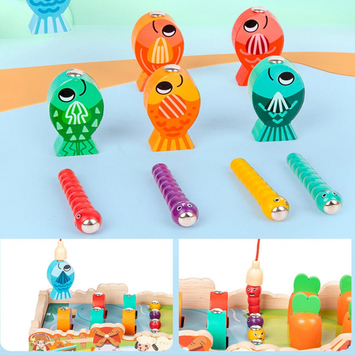 Jucarie Educativa din Lemn cu Functii Multiple - Carucior Sortator si Pescuit Magnetic [5]
