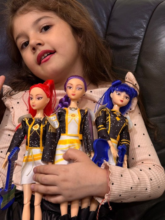 Set 3 Papusi Muzicale, K-POP, Rumy, Mira, Zoey cu Sunete si Accesorii Muzicale, 30 cm [5]