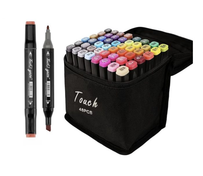 Set 48 markere duble, Carioci profesionale, Cu cerneala pe baza de alcool, Multicolor [1]