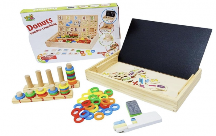 Tabla educativa Montessori din lemn cu fata dubla, calculeaza, deseneaza si asociaza cercurile, 3 ani+ [5]