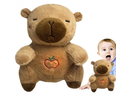 Capibara de Plus Interactiv, cu Efecte Luminoase si Muzicale, Functie de Imitare a Respiratiei, Partener de Joaca cu Functie de Imbunatatire a Somnului 35 cm, maro [1]