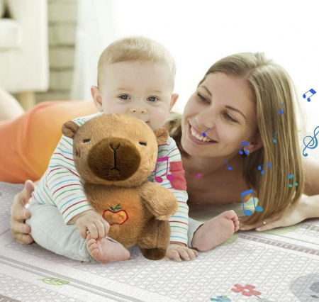 Capibara de Plus Interactiv, cu Efecte Luminoase si Muzicale, Functie de Imitare a Respiratiei, Partener de Joaca cu Functie de Imbunatatire a Somnului 35 cm, maro [5]