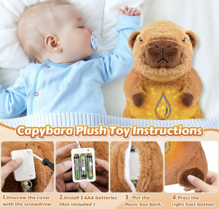 Capibara de Plus Interactiv, cu Efecte Luminoase si Muzicale, Functie de Imitare a Respiratiei, Partener de Joaca cu Functie de Imbunatatire a Somnului 35 cm, maro [8]