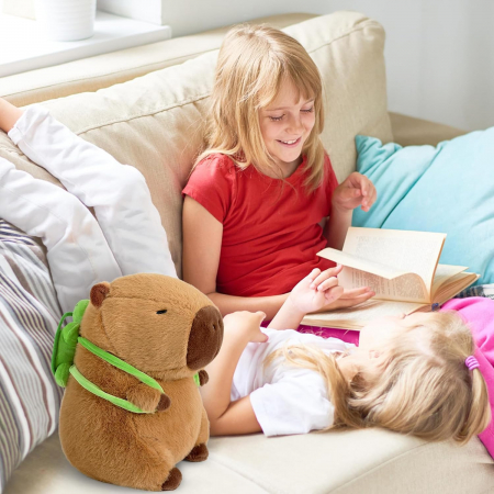 JUCĂRII INTERACTIVE - Capibara jucarie de plus, 45 cm, 35 cm si 25 cm cu rucsac in forma de broasca testoasa, material fin