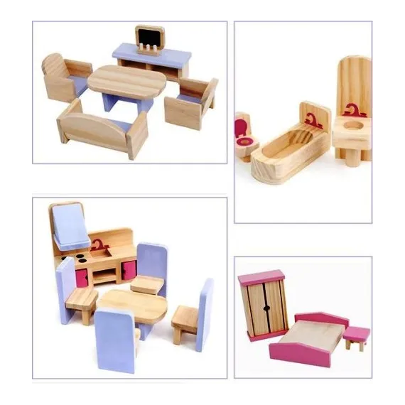 Casa de papusi din lemn cu mobilier [3]