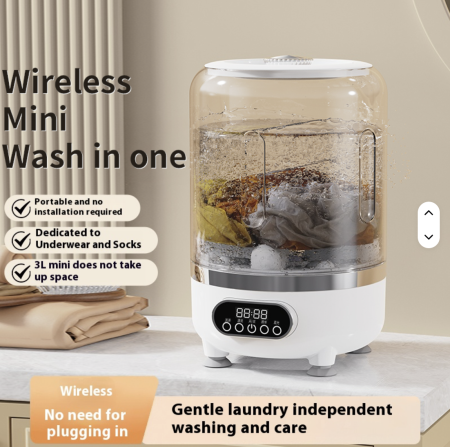 Mașină de spălat portabilă 3 în 1, capacitate 3L, coș centrifugare inclus, 3 moduri spălare, Roz [1]