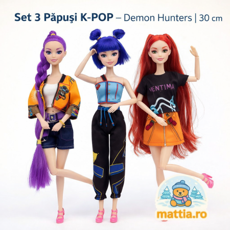 PĂPUȘI - Set 3 papusi, K-POP Devil Hunter Girls, 3 piese, PVC, vinil