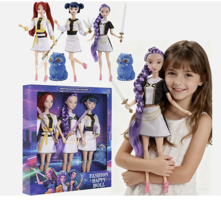 PĂPUȘI - Set 3 papusi, K-POP Devil Hunter Girls, 3 piese, PVC, vinil, Costum de scena alb, 35cm