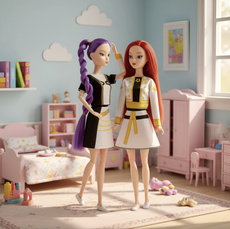 Set 3 papusi, K-POP Devil Hunter Girls, 3 piese, PVC, vinil, Costum de scena alb, 35cm [2]