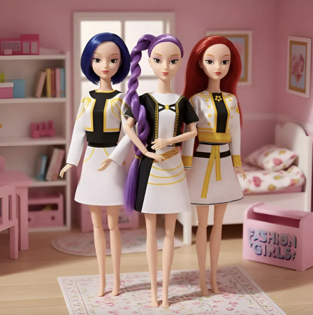 Set 3 papusi, K-POP Devil Hunter Girls, 3 piese, PVC, vinil, Costum de scena alb, 35cm [1]