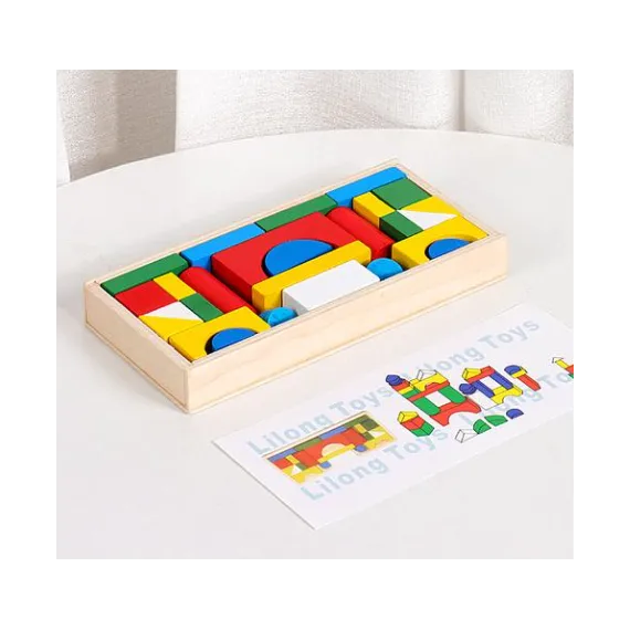 JUCĂRII EDUCATIVE - Set cuburi de construcție din lemn – 26 piese