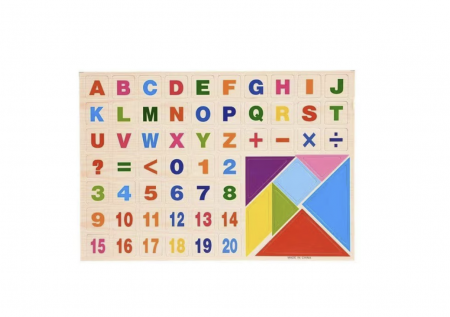 Set educativ magnetic, 61 piese, litere, numere, semne aritmetice, piese tangram JUCĂRII EDUCATIVE - Set educativ magnetic, 61 piese, litere, numere, semne aritmetice, piese tangram