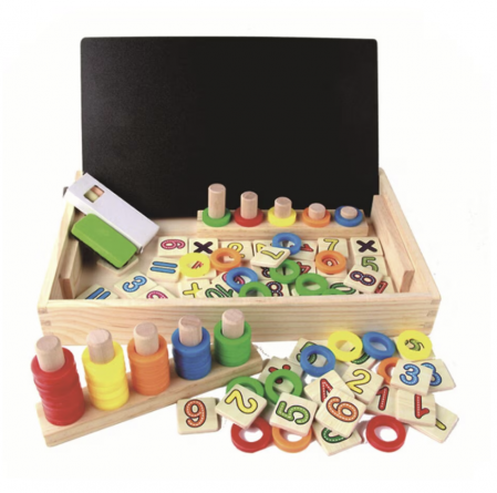 Tabla educativa Montessori din lemn cu fata dubla, calculeaza, deseneaza si asociaza cercurile, 3 ani+ [2]