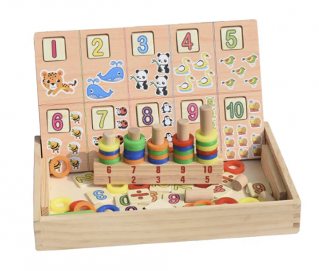 Tabla educativa Montessori din lemn cu fata dubla, calculeaza, deseneaza si asociaza cercurile, 3 ani+ [1]