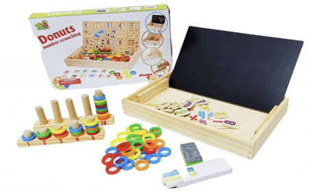 Tabla educativa Montessori din lemn cu fata dubla, calculeaza, deseneaza si asociaza cercurile, 3 ani+ [4]