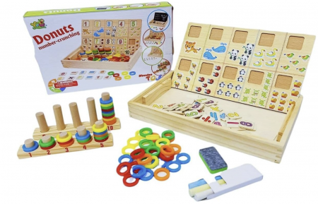 Tabla educativa Montessori din lemn cu fata dubla, calculeaza, deseneaza si asociaza cercurile, 3 ani+ [5]