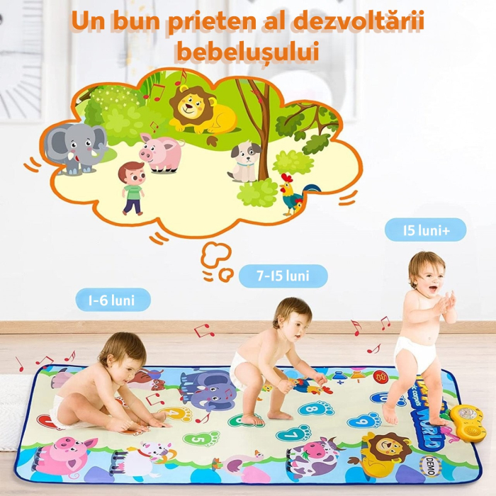 Covoraș Muzical Interactiv pentru Copii – Cu 9 Animale, 10 Pași și 9 Cântecele, Sunete Educative, Antialunecare, 158x70 cm, Happy World [3]