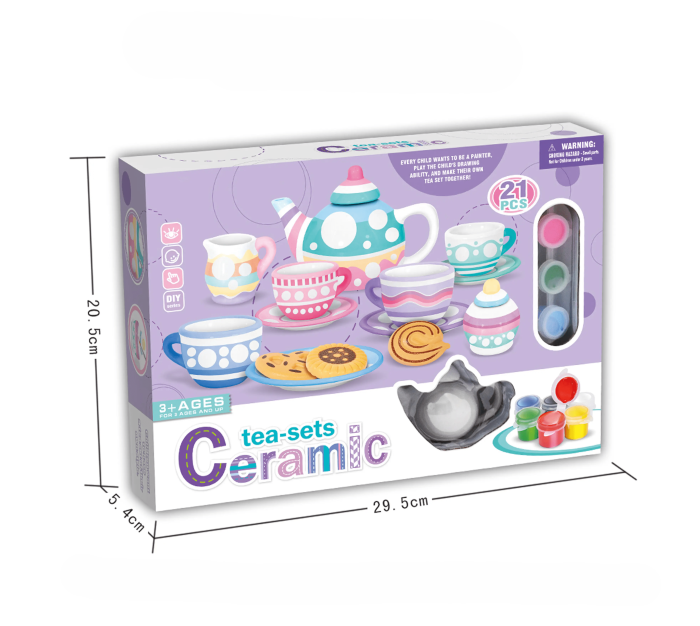 Set creativ de pictat ceainic și cești din ceramică – 21 piese, culori și pensulă incluse, jucărie DIY educativă pentru copii, dezvoltă imaginația și creativitatea, 3+ ani [4]