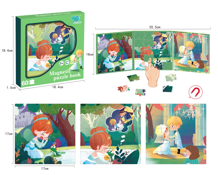Carte Puzzle Magnetic pentru Copii – Povestea Prințesei și Broscoiului, 60 Piese, Joc Educativ cu Magnet, Dezvoltă Gândirea și Creativitatea, 3+ Ani [3]