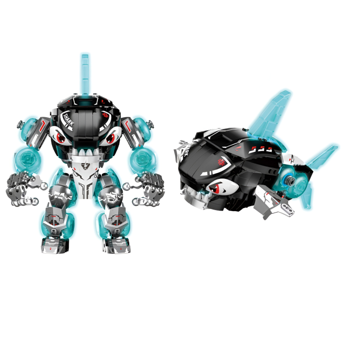 Set construcție robot rechin transformabil 2 în 1 – jucărie STEM tip mech cu piese tip bricks pentru copii pasionați de roboți [2]
