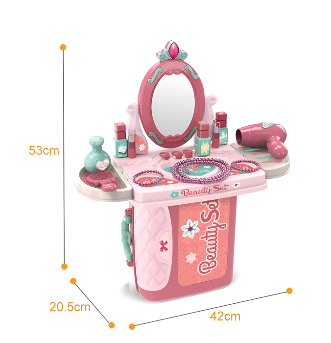 Set de Frumusețe pentru Copii cu Oglindă și Accesorii – Măsuță Beauty Pliabilă Tip Valiză, Joc de Rol Creativ pentru Fetițe 3 ani+ [4]