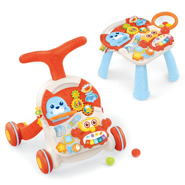 Antepremergător 2 în 1 cu Masă de Activități – Huanger Baby Walker, Panou Educațional, Lumini & Funcții Interactive – 12+ luni [1]