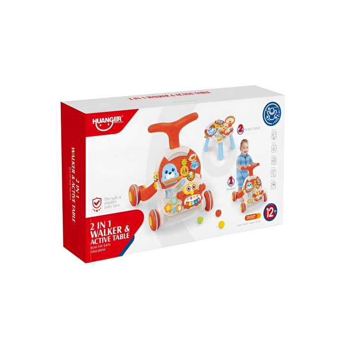 Antepremergător 2 în 1 cu Masă de Activități – Huanger Baby Walker, Panou Educațional, Lumini & Funcții Interactive – 12+ luni [7]